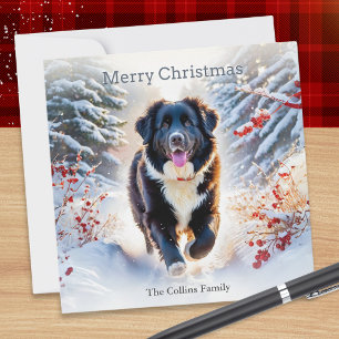 Tarjeta Festiva Escena de nieve de perro Terranova Acuarela Navida