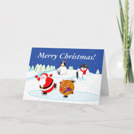 Tarjeta Festiva Escena de nieve de Santa Claus y patinaje sobre hi