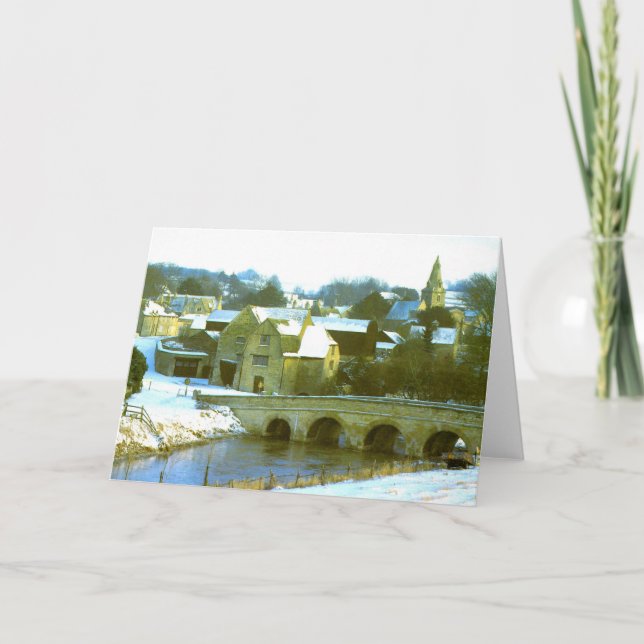 Tarjeta Festiva Escena de nieve en Duddington, Northamptonshire (Anverso)
