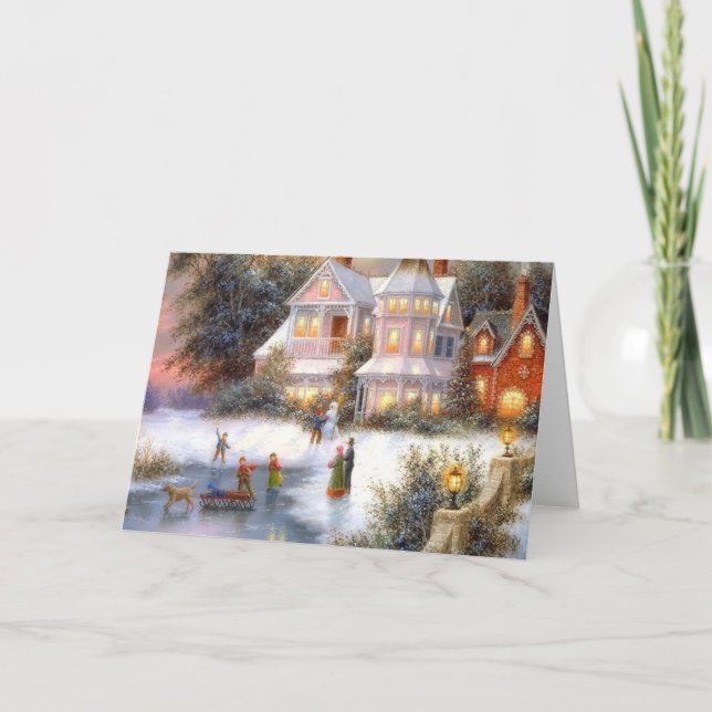 Tarjeta Festiva Escena de nieve en invierno (Anverso)