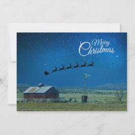 Tarjeta Festiva Escena de rancho occidental con Santa y renos