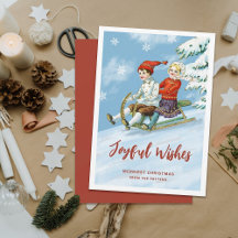 Escena De Sledding Infantil Vintage Cute | Deseos