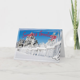 Tarjeta Festiva Escena de valla de esquí de nieve Foto personaliza