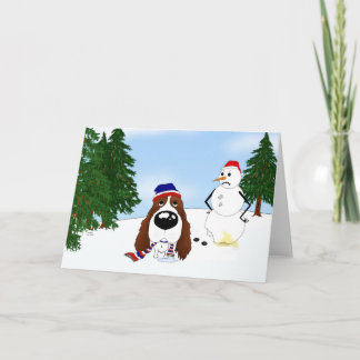 Tarjeta Festiva Escena del invierno del perro de aguas de saltador