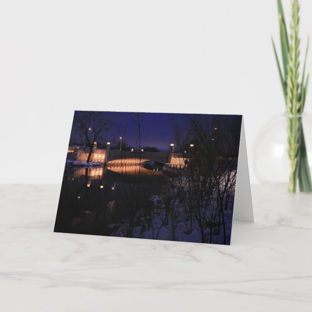 Tarjeta Festiva Escena del invierno del puente del río de Madison (Anverso)
