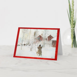 Tarjeta Festiva Escena del invierno del vintage de Carl Larsson de