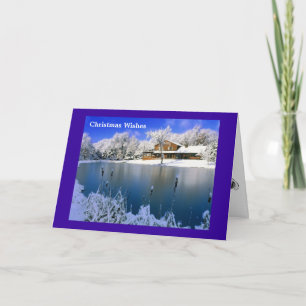 Tarjeta Festiva Escena del invierno, una casa por el lago