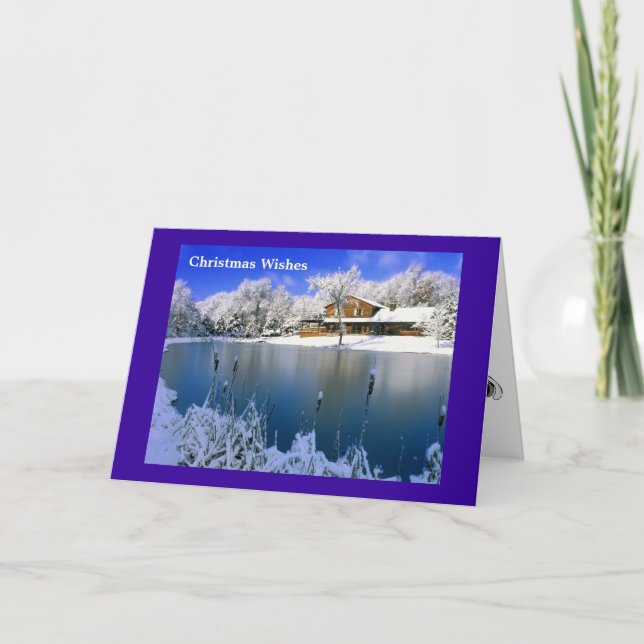 Tarjeta Festiva Escena del invierno, una casa por el lago (Anverso)