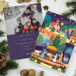 Tarjeta Festiva Escena del Nacimiento Foto Familiar Religiosa Navi
