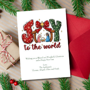 Tarjeta Festiva Escena del Pesebre de Alegría al Mundo Cristiano R