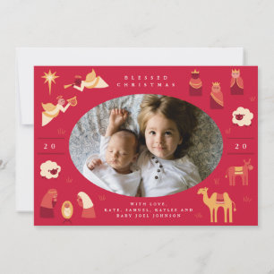 Tarjeta Festiva Escena del Pesebre Mono