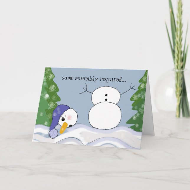 Tarjeta Festiva Escena divertida de Snowman - Se requiere ensambla (Anverso)