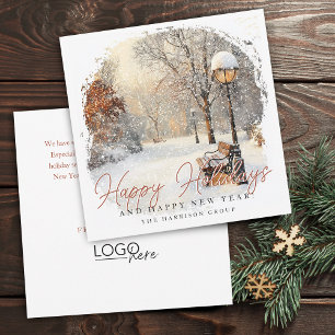 Tarjeta Festiva Escena festiva de invierno su logo empresa