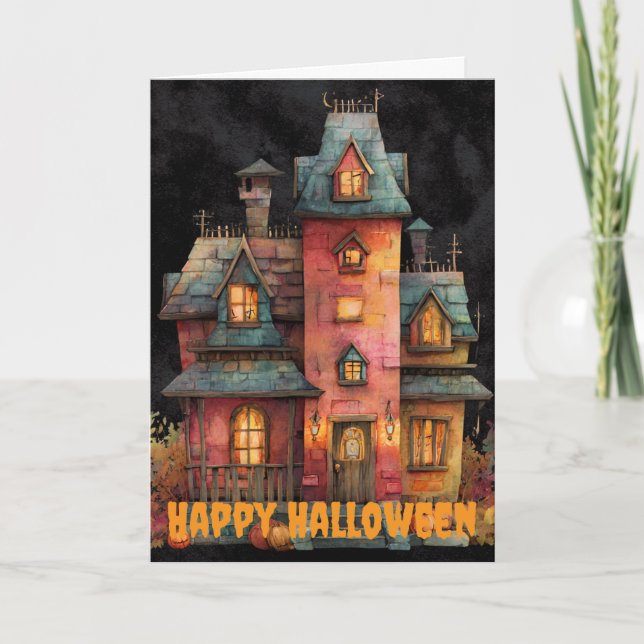 Tarjeta Festiva Escena gótica de Halloween (Anverso)