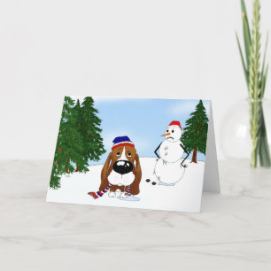 Tarjeta Festiva Escena invernal de Basset Hound