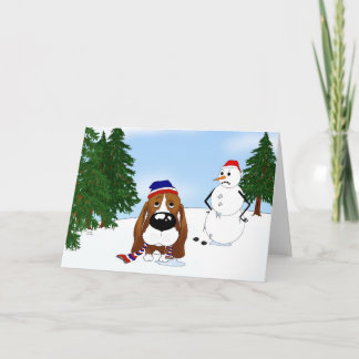Tarjeta Festiva Escena invernal de Basset Hound