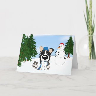 Tarjeta Festiva Escena invernal de Border Collie