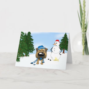 Tarjeta Festiva Escena invernal de Border Terrier