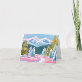 Tarjeta Festiva Escena invernal de la cordillera pastel | Pincelad