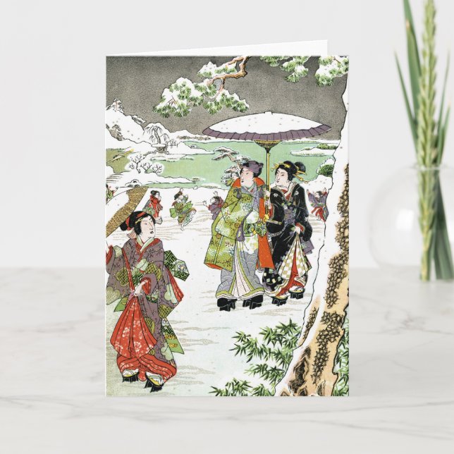 Tarjeta Festiva Escena japonesa del invierno (Anverso)