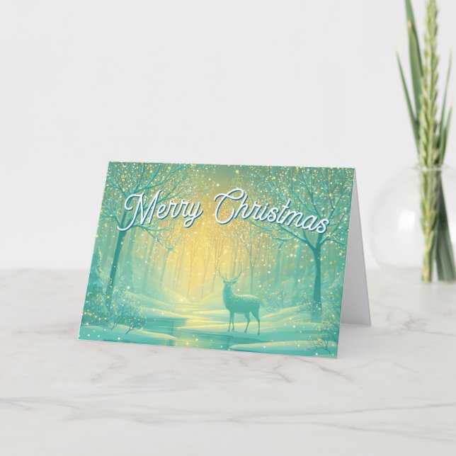 Tarjeta Festiva Escena Mágica de Fantasía de Invierno Feliz Navida (Anverso)