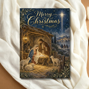 Tarjeta Festiva Escena navideña cristiana Natividad religiosa