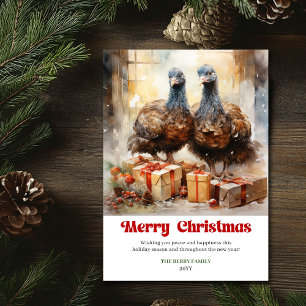 Tarjeta Festiva Escena navideña rústica elegante saludo de animal 