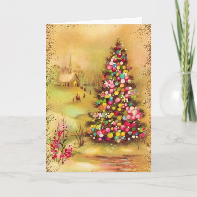 Tarjeta Festiva Escena navideña vintage (Anverso)