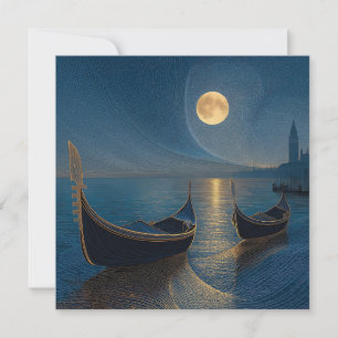 Tarjeta Festiva Escena nocturna de góndolas venecianas bajo luna l