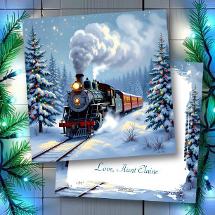 Tarjeta Festiva Escena personalizada de Navidades de trenes de bon