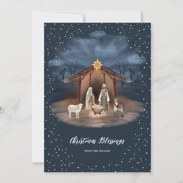 Tarjeta Festiva Escena religiosa cristiana de la Natividad Jesús N (Anverso)