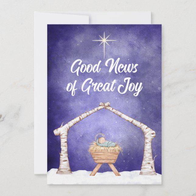 Tarjeta Festiva Escena rústica de pesebre con foto en la parte pos (Anverso)