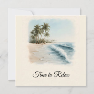 Tarjeta Festiva Escena tropical de playa en un estilo acuático