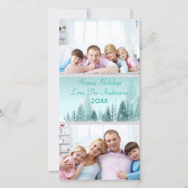 Tarjeta Festiva Escena verde azulada del paisaje invernal 2 fotos 