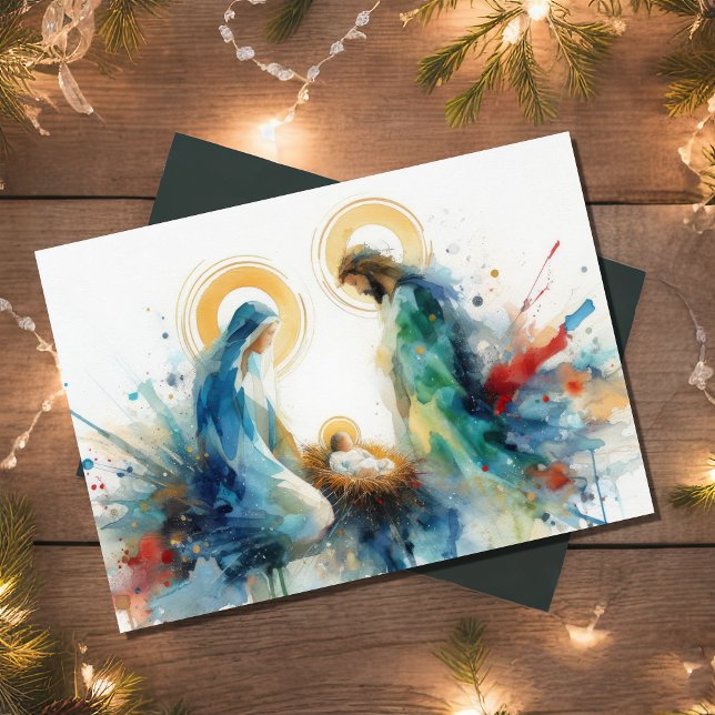 Tarjeta Festiva Escenario de natividad abstracta de acuarela (Subido por el creador)