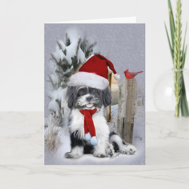Tarjeta Festiva Escenario de Shih Tzu (Anverso)