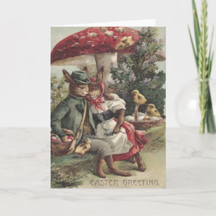 Tarjeta Festiva Escoba de pollo de Pascua Conejo Pareja Huevo de C
