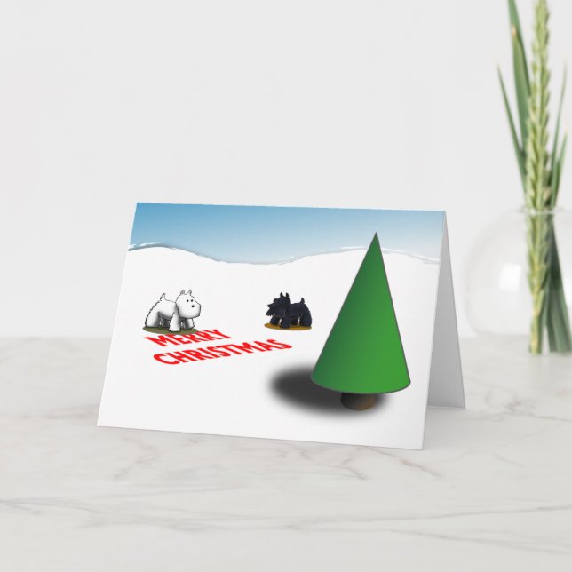 Tarjeta Festiva Escocés/Westie Tannenbaum (Anverso)