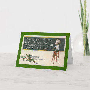 Tarjeta Festiva Escolar de navidades Vintage