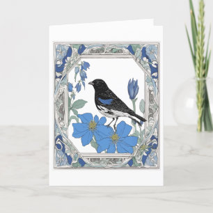 Tarjeta Festiva Escribano Aliblanco Y Aquilegia Azul De Colorado 