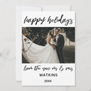Tarjeta Festiva Escritura a mano Felices Fiestas de New Mr & Mrs P