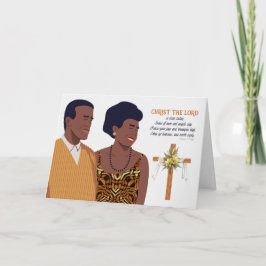 Tarjeta Festiva Escritura cristiana de Pascua Pareja afroamericana