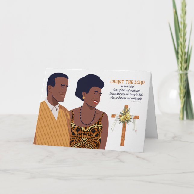 Tarjeta Festiva Escritura cristiana de Pascua Pareja afroamericana (Anverso)