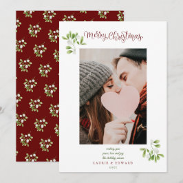 Tarjeta Festiva Escritura de Mistletoe Merry Fotografía de Parejas