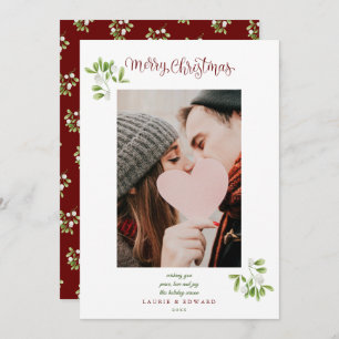 Tarjeta Festiva Escritura de Mistletoe Merry Fotografía de Parejas