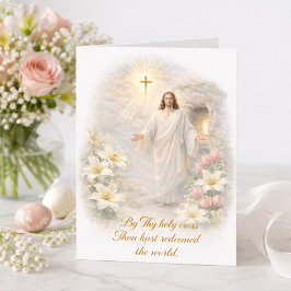 Tarjeta Festiva Escritura de Pascua Cristo Resucitado Floral