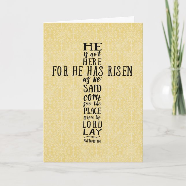Tarjeta Festiva Escritura de Pascua, Mateo 28:6, no está aquí, él (Anverso)