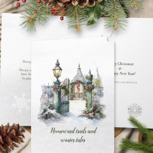 Tarjeta Festiva Escritura de poema de Navidades nórdicos del invie