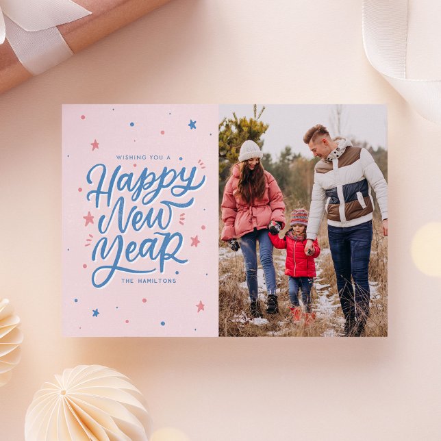 Tarjeta Festiva Escritura manuscrita Feliz Año Nuevo 2025 Foto (vintage hand lettered happy new year photo card)