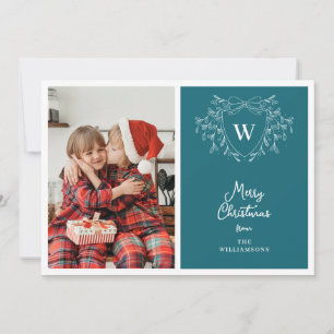 Tarjeta Festiva Escudo clásico moderno azul y blanco 2 fotos